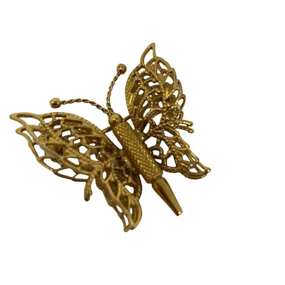 Vintage MONET Butterfly Brooch Gold Tone Double Wings Filigree Pin GrannyCore - Picture 1 of 10